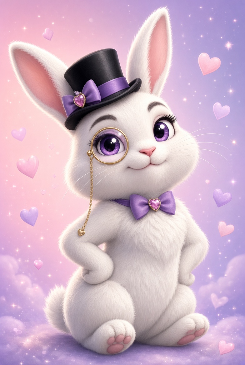 Uppity Rabbit — a white rabbit in a top hat and monocle